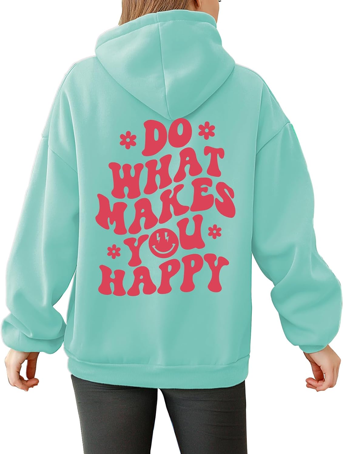 Tuislay Women Cute Graphic Oversized Hoodies Sweatshirts for Teen Girls Aesthetic Y2k Preppy Fleece Happy Hooded Pullover