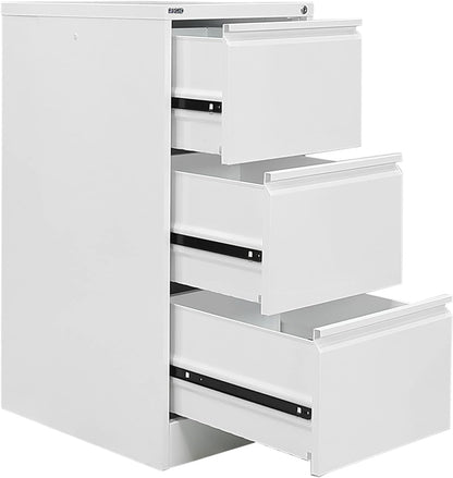 RIGID Steel Vertical Filing Cabinet Large Storage steel Cabinet, Metal Portable Cabinet with 3 Drawers for Legal (White)