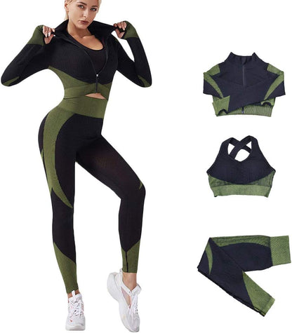 Veriliss 3pcs Gym Clothes for Women Tracksuit Womens Full Set Outfits Workout Joggers Yoga Sportswear Leggings and Stretch Sports Bra Jumpsuits Clothes Sets