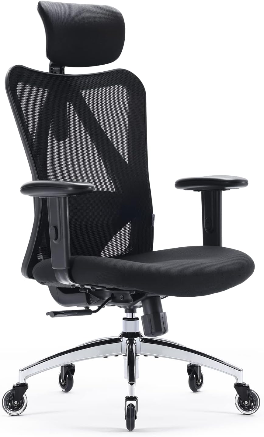 SIHOO Office Desk Chair, Ergonomic Computer Office Chair with Adjustable Headrest and Lumbar Support,High Back Executive Swivel Chair (Black)