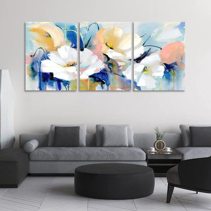 UNBRUVO Modern Flower Canvas Poster Prints Abstract Floral Wall Art Painting Pictures Office Home Decor 3 Pieces Framed Art Print Decoration Artwork for Living Room Bedroom(36”Wx16”H)