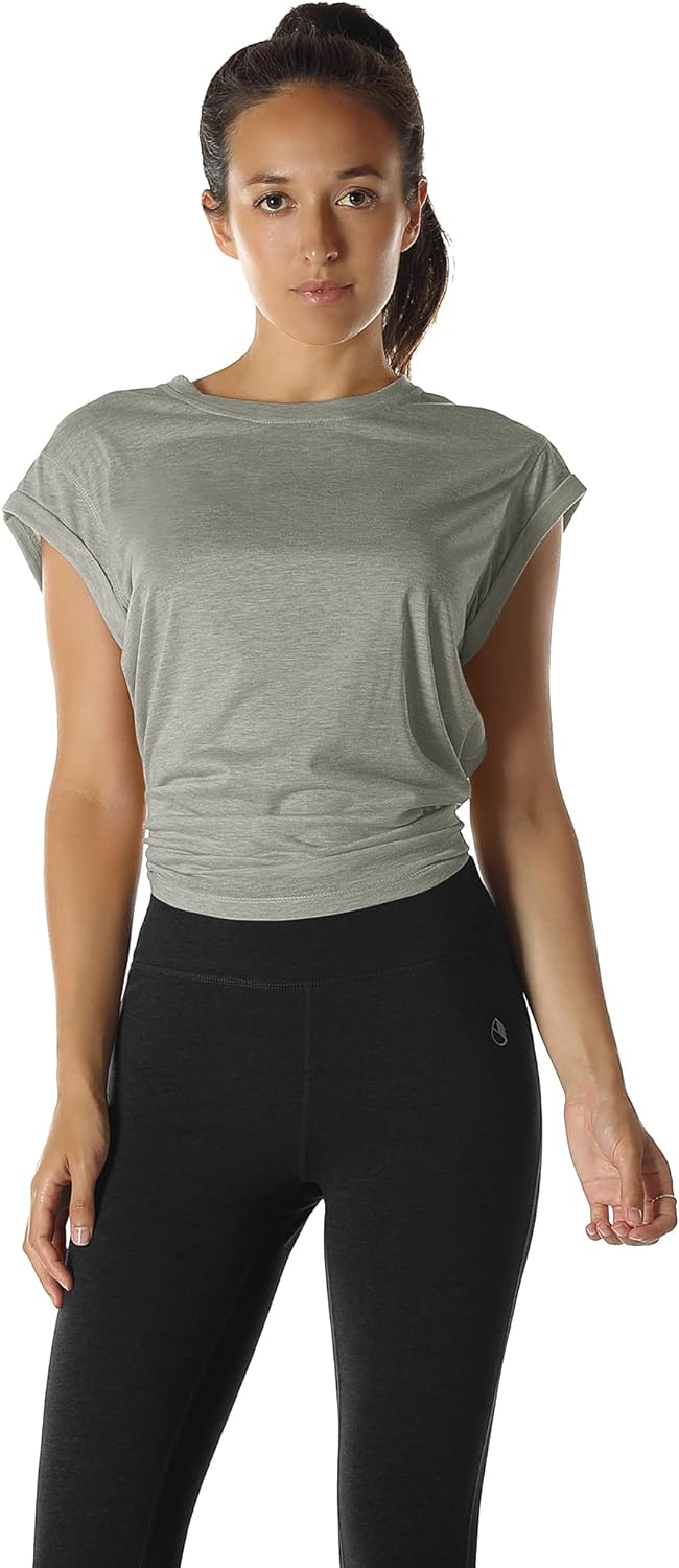 icyzone Open Back Workout Top Shirts - Yoga t-Shirts Activewear Exercise Tops for Women(Pack of 2)