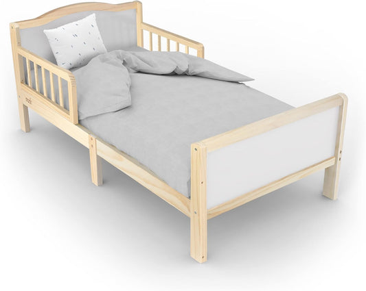 MOON Wooden Toddler Bed(143 x 73 x 60), with safety guard rail, stylish and durable,Environment-friendly, Durable and Decay resistant,Scratch-free, upto 50kg |3-12years|- Natural wood