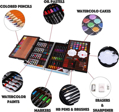 HJB VISSO Art Set 145pcs, Art Supplies Set, Drawing Supplies with Portable Aluminum Case Art Kit, Great Gift Artists Drawing Set for Kids, Teens, Boys, Girls, Beginner and Artists (Bike Girl-Pink)