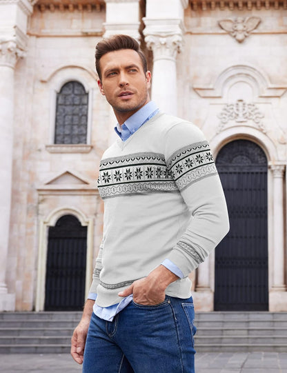 Coofandy Men Casual V Neck Sweater Ribbed Knit Slim Fit Long Sleeve Pullover Top