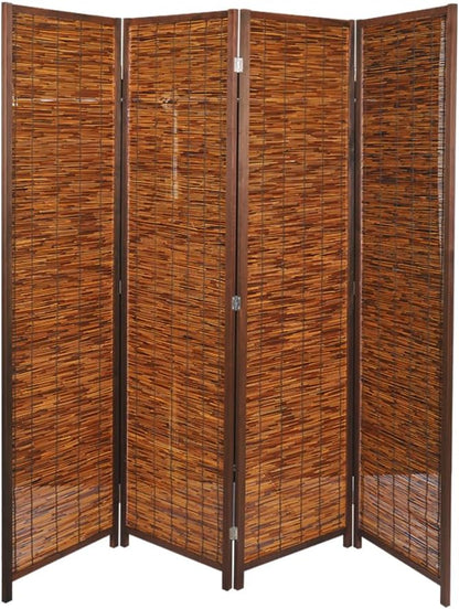 YATAI Wooden Room Dividers and Folding Privacy Screens 4 Panel Foldable Portable Rattan Room Separating Divider,Handwork Wood Mesh Woven Design Room Divider Room Partition Wall Screen.HY2304008