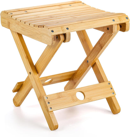 Lawei Bamboo Folding Step Stool - 12 Inch Bamboo Shower Bench Stool Spa Bath Seat Chairs for Shower, Leg Shaving and Foot Rest