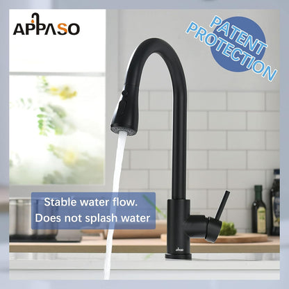 APPASO Kitchen Faucet with Pull Down Sprayer - Single Handle One Hole High Arc Pull Out Kitchen Sink Faucets with Deck Plate, Brushed Nickel, APS220BN