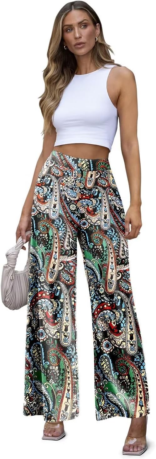 JZC Women's Wide Leg Casual Pants Cross Waist Palazzo Lounge Pajama Flowy Pants Yoga Sweatpants with Pockets