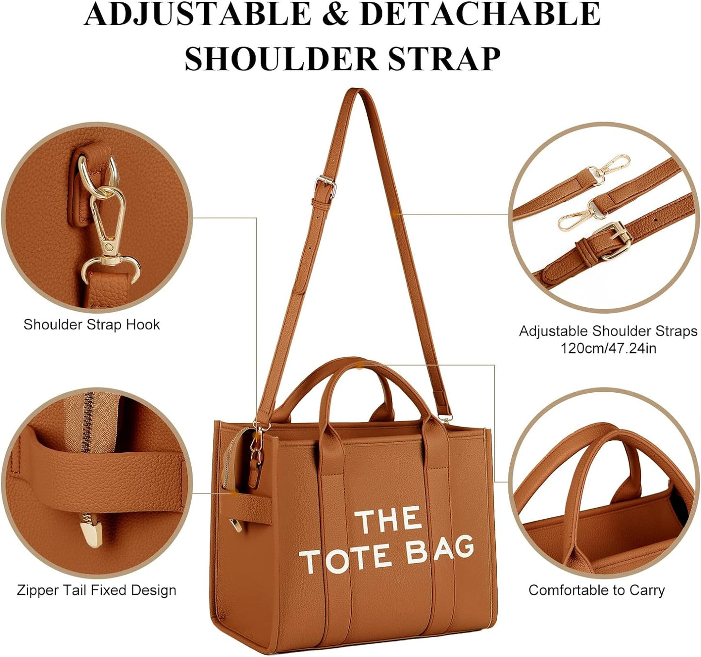 The Tote Bags for Women - Large PU Leather Tote Bag Trendy Travel Tote Bag Handbag Top-Handle Shoulder Crossbody Bags