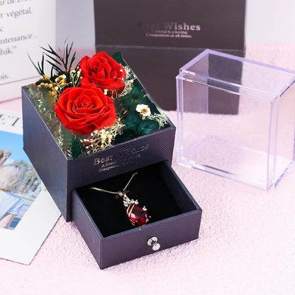 MINCHEDA Eternal Rose Gift for Women, Preserved Rose with Necklace, Real Flower Jewelry Gifts for Mother Day, Valentines, Birthday, Anniversary