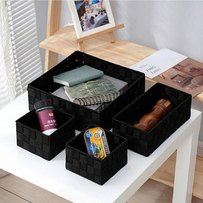 Woven Storage Baskets for Organizing, Small Black Baskets Cube Bin Container Tote Organizer Divider for Drawer, Closet, Shelf, Dresser, Set of 4