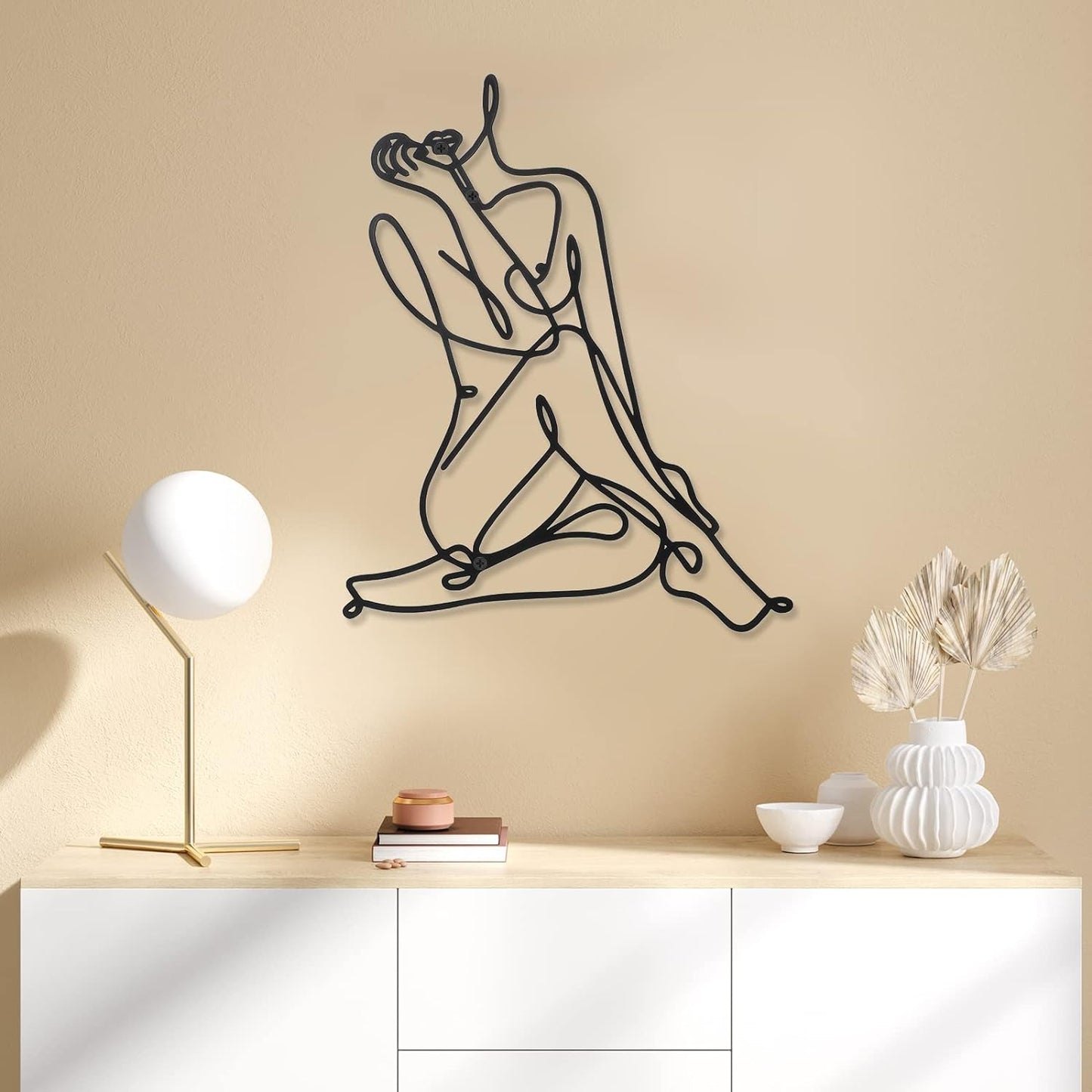 3 Pcs Metal Wall Art Decor Minimalist Abstract Woman Wall Art metal Modern Line Drawing Wall Art Decor Female Single Line Wall Home Hanging for Bedroom Kitchen Bathroom Living Room(Black, Modern)