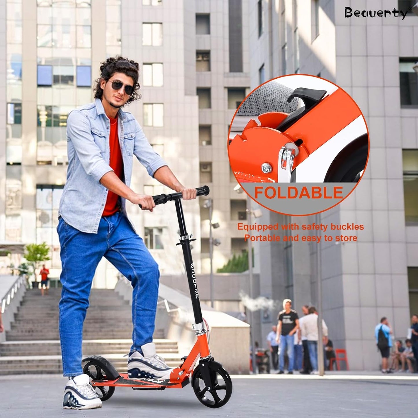 Beauenty Kick Scooter for Kids, Teens, Adult Riders Up to 150KG, 2-Wheel Scooter Foldable to Carry