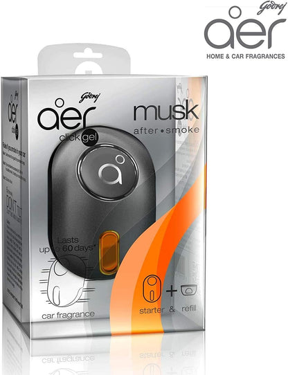 Godrej aer Click, Car Vent Air Freshener Kit - Musk After Smoke (10G), Black