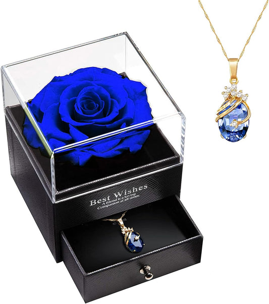 MINCHEDA Eternal Rose Gift for Women, Preserved Rose with Necklace, Real Flower Jewelry Gifts for Mother Day, Valentines, Birthday, Anniversary
