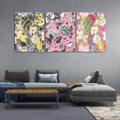 UNBRUVO Modern Flower Canvas Poster Prints Abstract Floral Wall Art Painting Pictures Office Home Decor 3 Pieces Framed Art Print Decoration Artwork for Living Room Bedroom(36”Wx16”H)