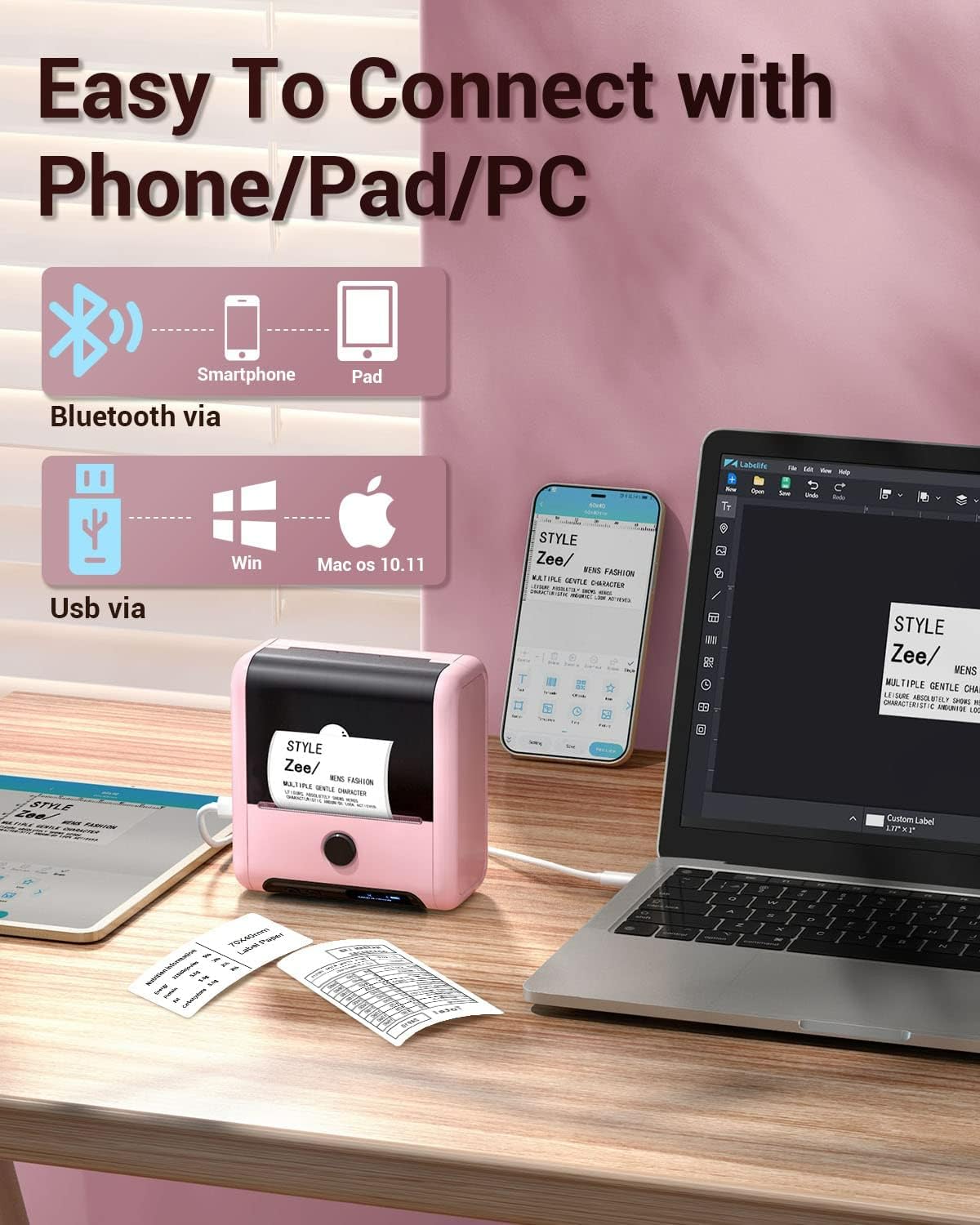 Phomemo Label Maker Machine - Phomemo M110 Portable Bluetooth Thermal Label Printer. Sticker Maker, Barcode Printer for Clothing, Jewelry, Retail, Mailing,support Arabic and English,For iOS & Android