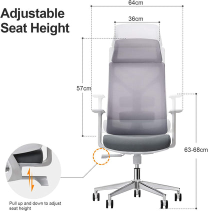 Daqian Home Executive Office Chair Ergonomic Computer Chair Wide Seat With Large Headrest, Modern Desk Chair Lumbar Support, Adjustable Armrests Mesh Chair