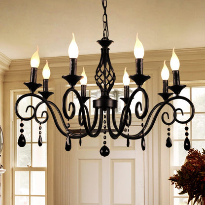 Ganeed Famhouse Chandelier 9-Light Black Classic Candle Pendant Light Fixture Hanging Light Vintage Ceiling Chandelier for Dining Room,Kitchen,Bedroom,Foyer,Living Room