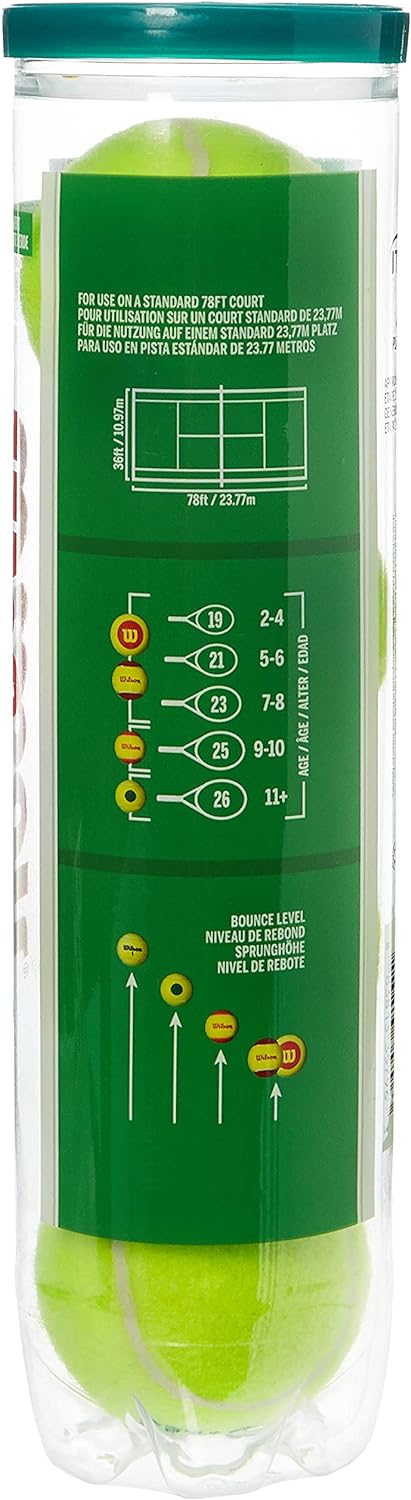 Wilson WRT137400 Unisex Child Starter Play 4 Pieces Tennis Ball Tube - Green, 4