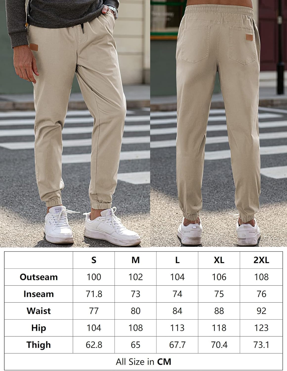 Men's Joggers Cotton Drawstring Outdoor Hiking Pants Casual Stretch Elastic Waist Track Pants Twill Jogging Sweatpants