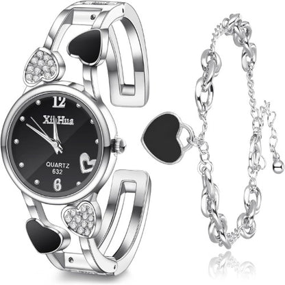 TERRIFI Watches for Women Heart Shaped Watch and Bracelet Set for Girls Ladies