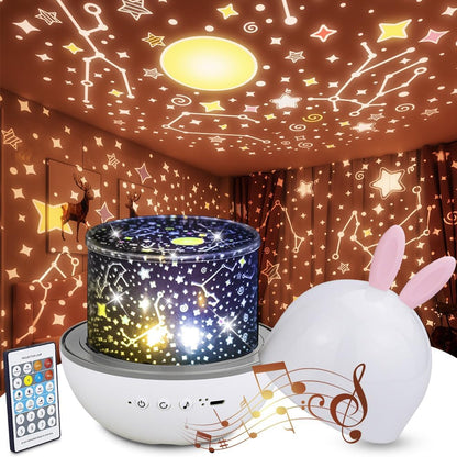 Star Projector Night Light with Timer and Remote Control for Boys Girls Gift, 360°Rotatable USB Rechargeable Sound Machine Starry Projector Light LED Star Lamp Gift for Baby Kids Children Teen Adult