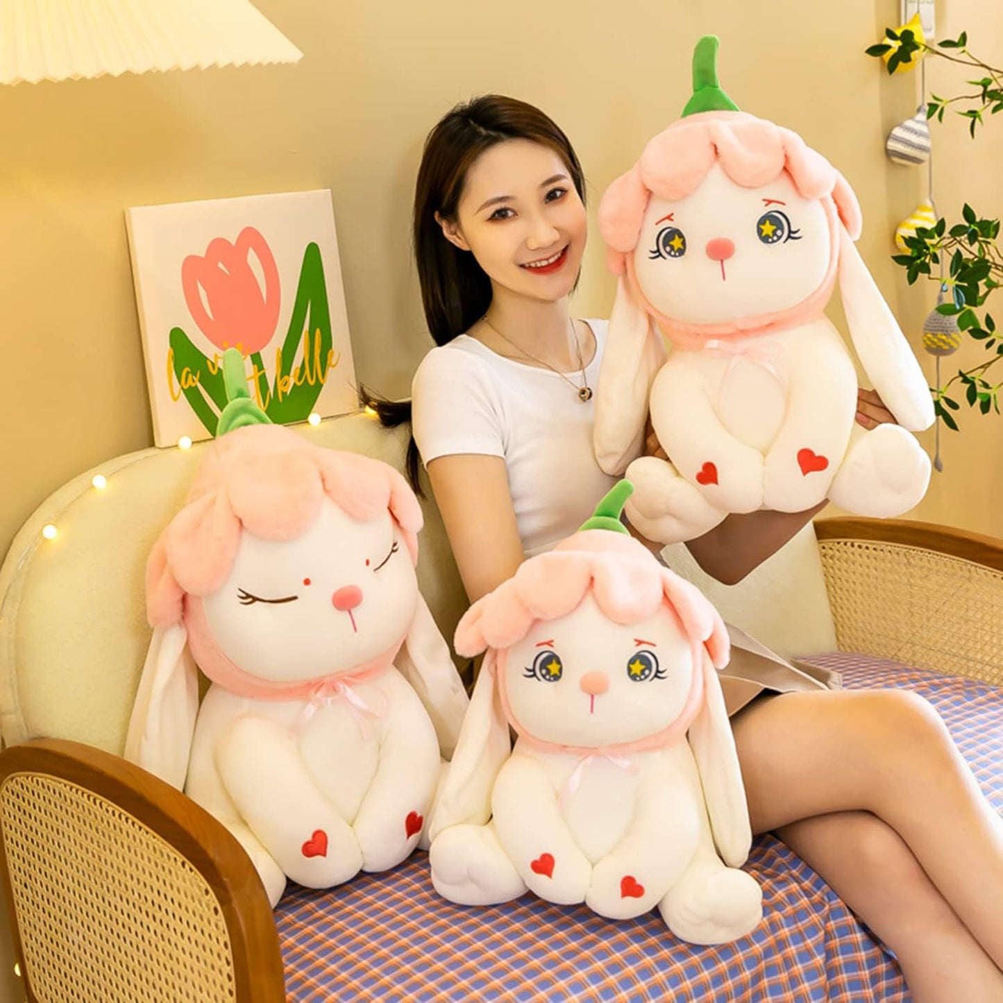 SYOSI Plush Bunny Stuffed Animal Weighted Soft Bunnies Toy Plushie Cute Rabbit Doll Gifts for Kids Girls Adults Little Gift (26cm)