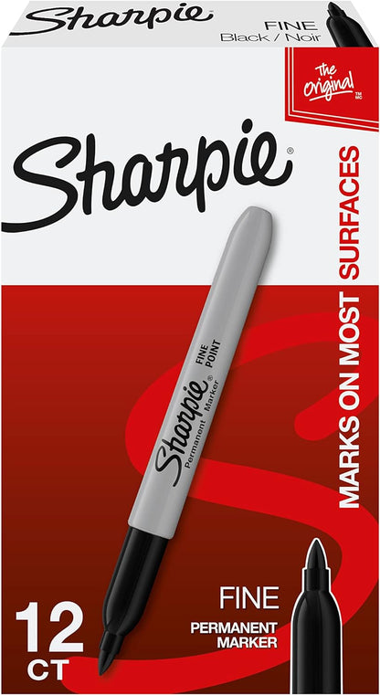 Sharpie Permanent Marker, Fine Point, Black, Pack of 3