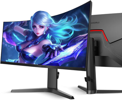 KOORUI 21:9 WQHD 3440 * 1440 4K （HDR 400）34 Inch 1800R Curved Gaming Monitor, 165Hz MPRT 1MS (AMD FreeSync Premium Nvidia G-SYNC) Hdmi DP 90% DCI-P3 OSD Roker Computer Gamer Monitors