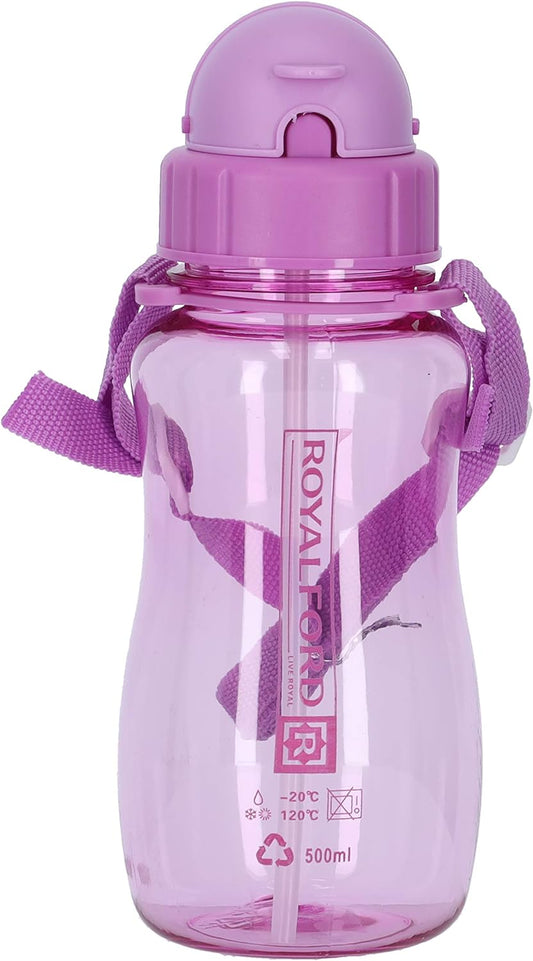 Royalford Rf7581Pp 500 Ml Water Bottle Kids Bottle, Toddler With Bendy Straw Portable Hanging Loop| Flip Top Spill Free Baby Sippy |, Purple