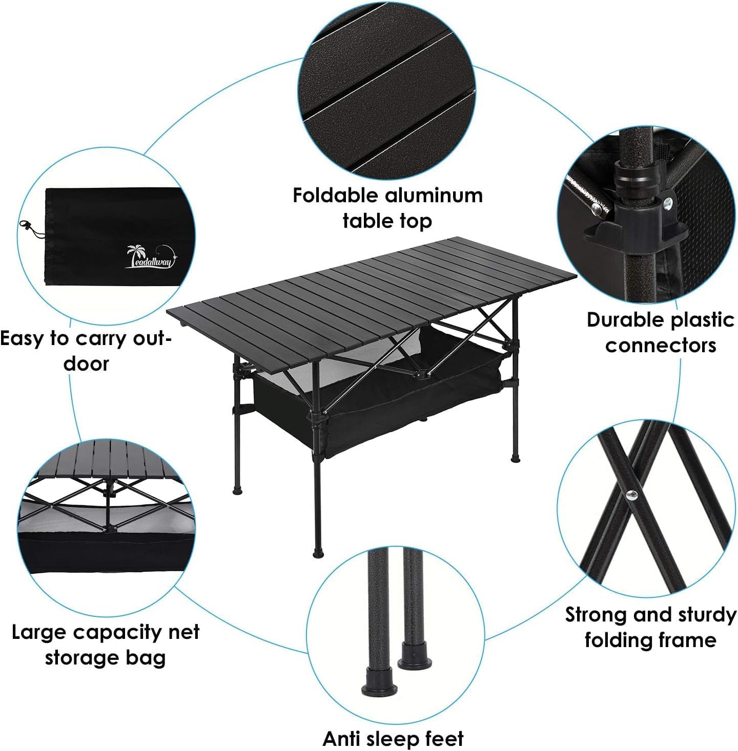 Jorunb Large Foldable Table,Portable Camping Table,Picnic Table,Backpacking Table with Storage Waterproof Pocket,for Outdoor BBQ,Cookout,Picnic,Beach,Camping and Beach 95 * 55 * 50CM