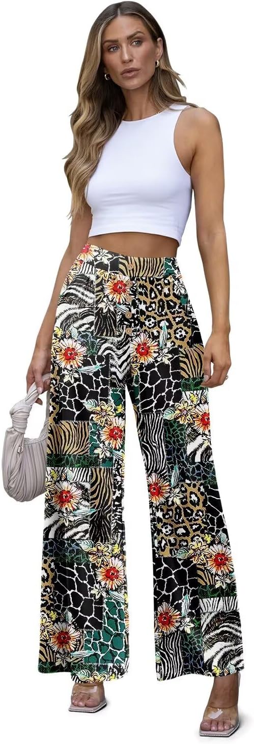 JZC Women's Wide Leg Casual Pants Cross Waist Palazzo Lounge Pajama Flowy Pants Yoga Sweatpants with Pockets