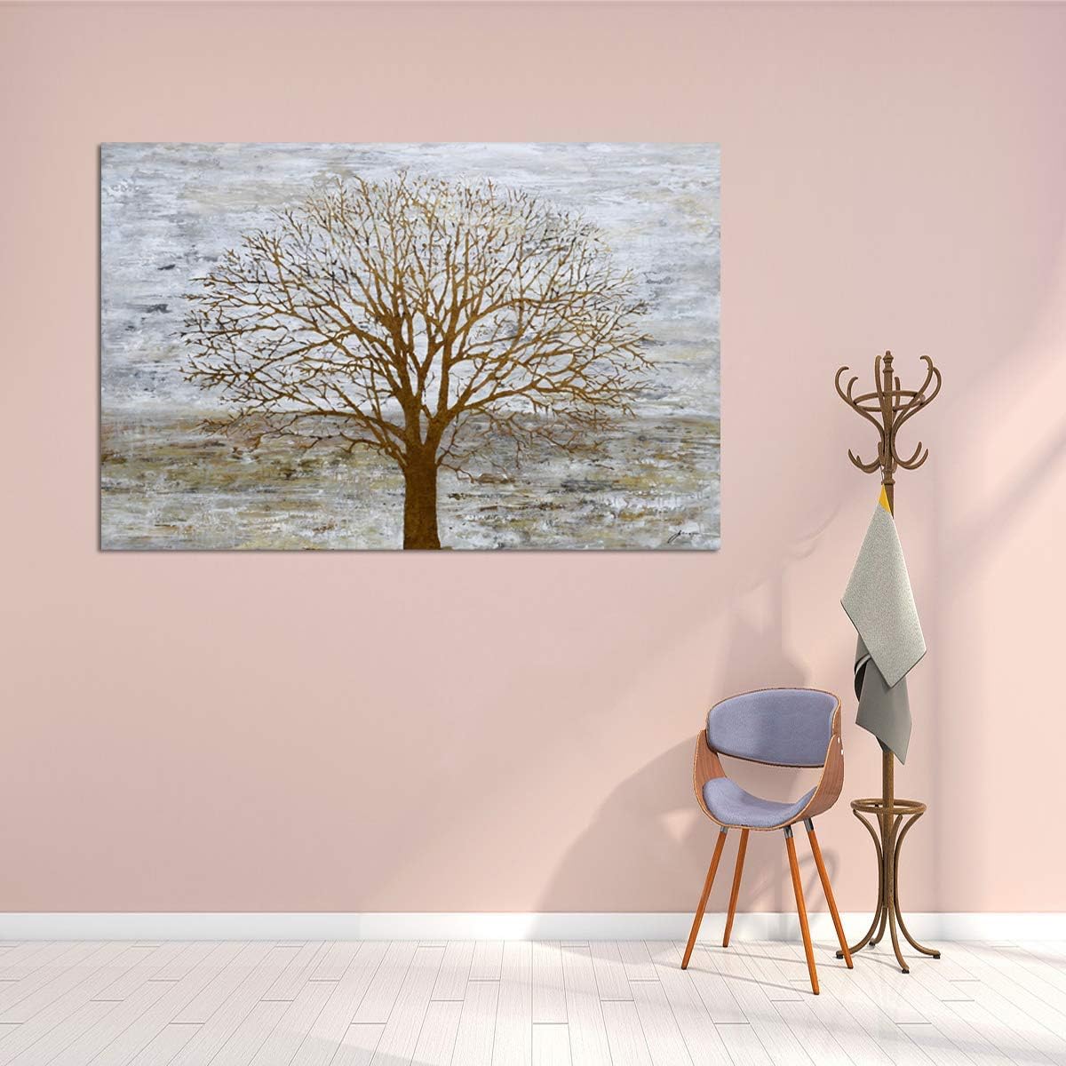 Yihui Arts Abstract Landscape Canvas Art Hand Painted 3D Tree Paintings with Gold Foil for Wall Decor Modern Artwork Pictures Living Room Bedroom Decoration