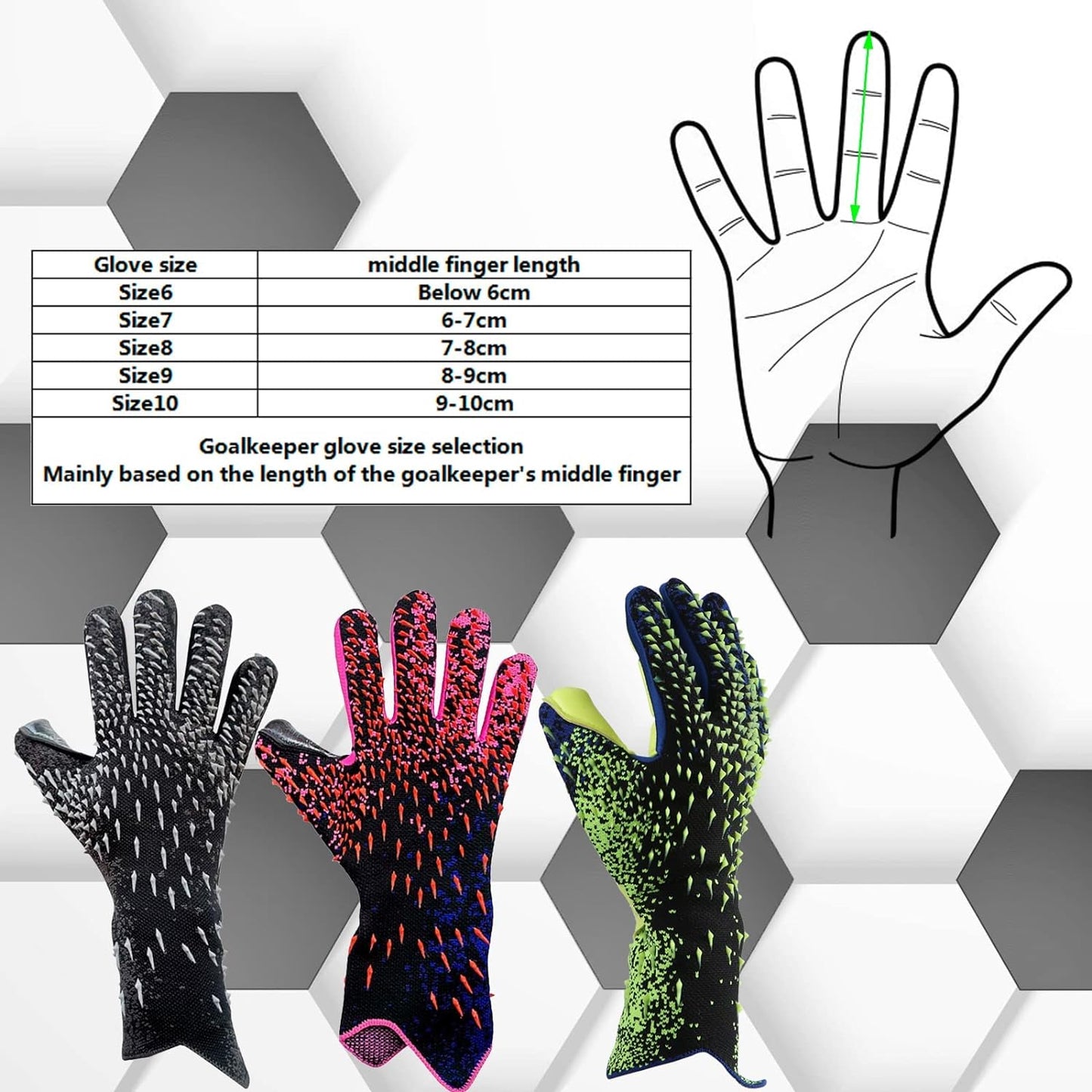 Yuly Goalkeeper Gloves,Strong Grip for Soccer Goalie Goalkeeper Gloves with Size 6/7/8/9/10 Football Gloves for Kids Youth and Adult Soccer Gloves