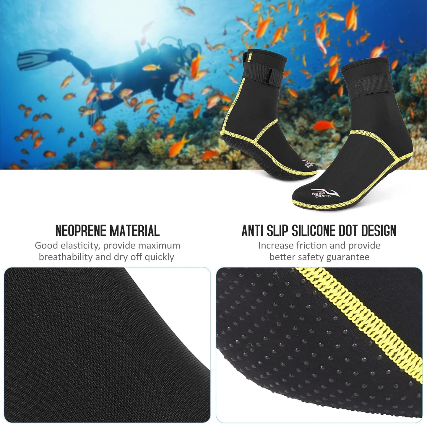 YUSEI Diving Socks 3mm Neoprene Beach Water Socks Thermal Wetsuit Boots Anti Slip Diving Socks for Rafting Snorkeling Sailing Swimming