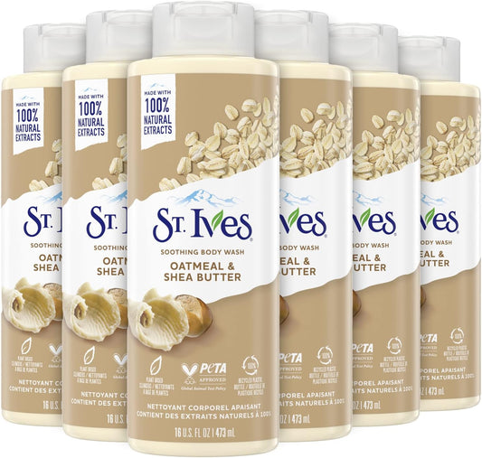 St. Ives Body Wash - Soothing Moisturizing Cleanser with Oatmeal & Shea Butter, Made with Plant-Based Cleansers and 100% Natural Extracts