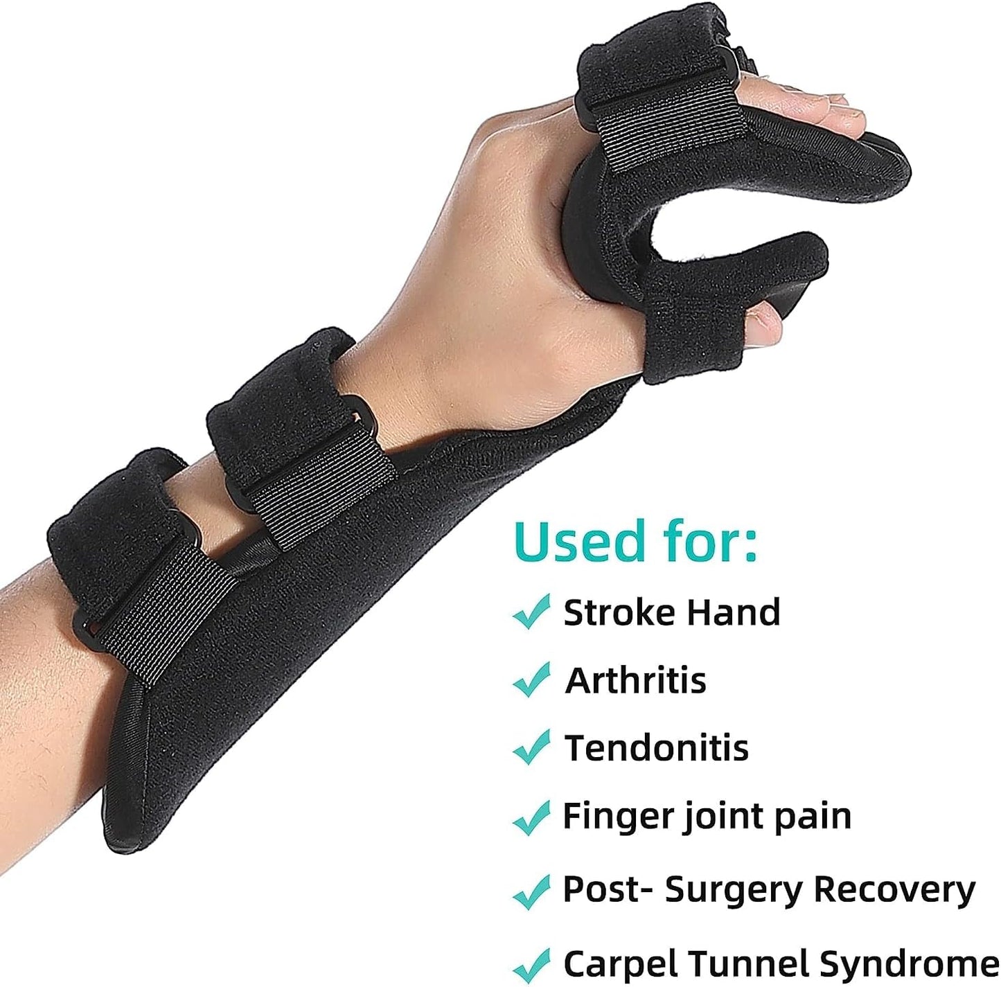 Azonee Stroke Resting Hand Splint Night Immobilizer Wrist Finger Brace for Flexion Contractures Functional 5 Finger Stabilizer Wrap for Muscle Atrophy Rehab Arthritis Pain(Large, Left)