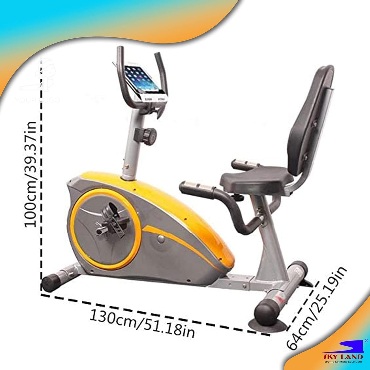 SKY LAND Fitness Exercise Bike Magnetic Recumbent Bike With Digital Monitor - Lazy Bike For Indoor Cycling Exercise, Orange Grey