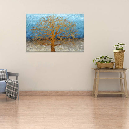 Yihui Arts Abstract Landscape Canvas Art Hand Painted 3D Tree Paintings with Gold Foil for Wall Decor Modern Artwork Pictures Living Room Bedroom Decoration