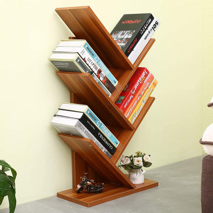 U-HOOME 8-Shelf Bookshelf Tree Bookcase Wood Bookshelves Storage Rack MDF Tree Book Shelf Display Organizer for Books,Magazines,CDs and Photo Album Holds Up to 5kgs Per Shelf ，White