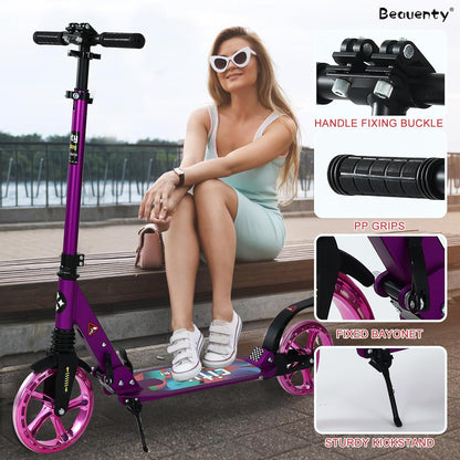 Beauenty 2 Wheels Scooter for Teens, Kick Scooter with Anti-shock Suspension and Adjustable Handlebar for Kids to Adults