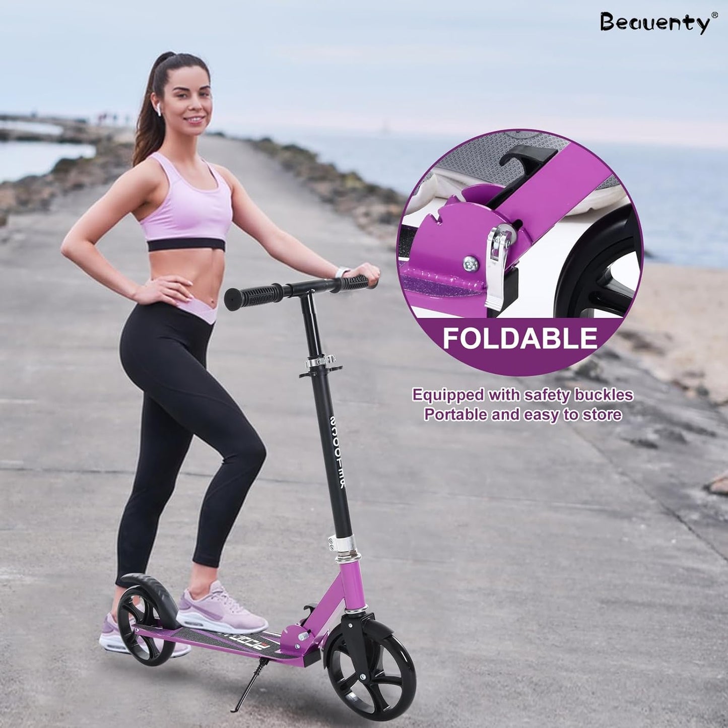 Beauenty Kick Scooter for Kids, Teens, Adult Riders Up to 150KG, 2-Wheel Scooter Foldable to Carry