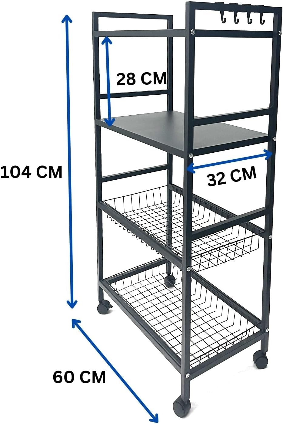 HEXAR® 4 TIER Metal Shelving Unit on Wheels, Adjustable Storage Racks and Shelf, Heavy Duty Rolling Metal Shelves for Laundry Bathroom Kitchen Garage Pantry Organization Bakers Rack