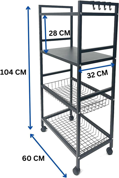 HEXAR® 4 TIER Metal Shelving Unit on Wheels, Adjustable Storage Racks and Shelf, Heavy Duty Rolling Metal Shelves for Laundry Bathroom Kitchen Garage Pantry Organization Bakers Rack