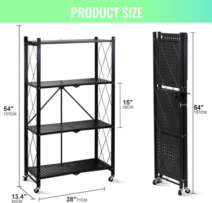 SKY-TOUCH Foldable Storage Organizer 5 Tier, Storage Shelves Kitchen Cabinet Storage Rack, Shelf Storage Multipurpose Rack for Living Room Bedroom Kitchen Garage Black 35x72x160.5cm