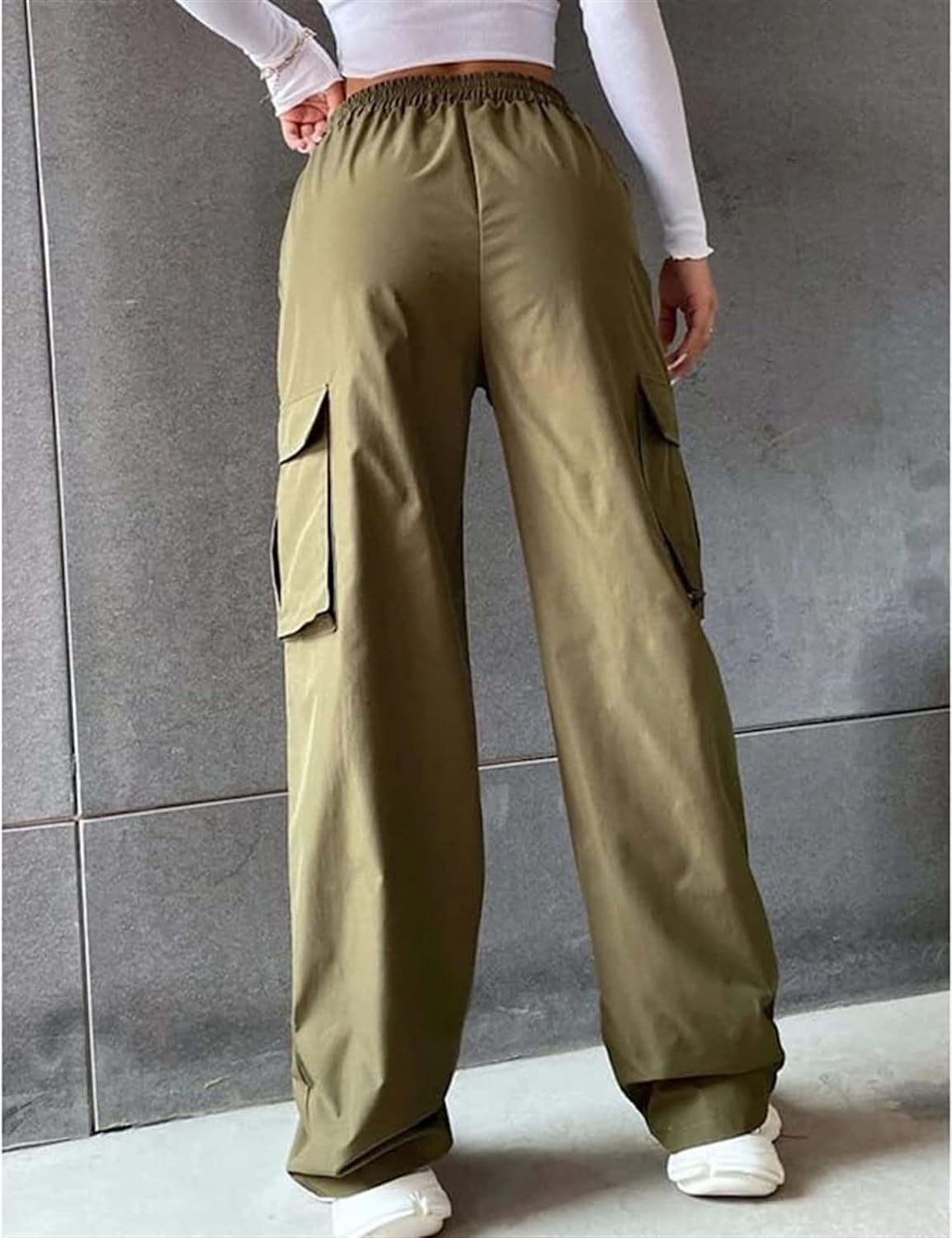 Women's Cargo Pants Classics Cargo Pants Straight Elastic Waist Capri Pants Streatwear with Flap Pockets