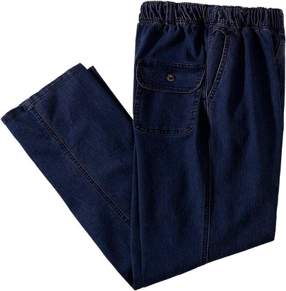 IDEALSANXUN Men’s Elastic Waist Loose Fit Denim Pants Casual Solid Jeans Trouser