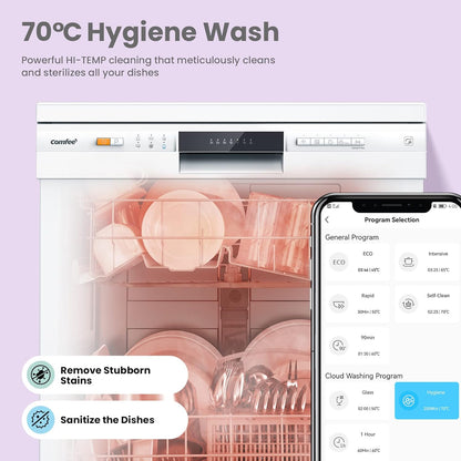 COMFEE' Tabletop Dishwahser 8 Place Compact Dishwasher with 7 Programmes Settings, Super Quiet and Quick, LED Display, Delay Start and WiFi Function APP Control